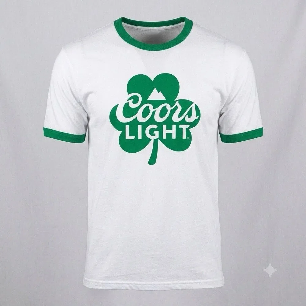 Coors Light Beer Shamrock St Patricks Day Ringer T Shirt White Green Men 2XL XXL
